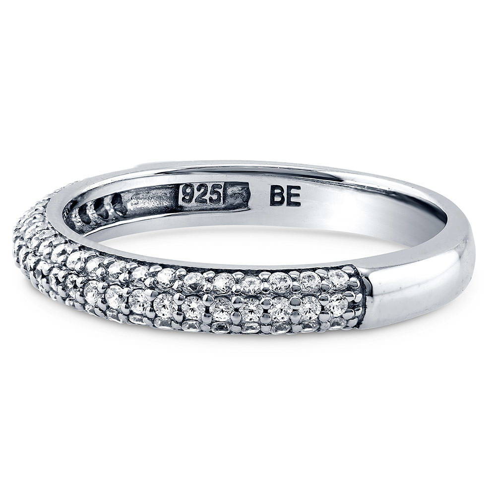 Angle view of Pave Set CZ Half Eternity Ring in Sterling Silver, 4 of 5