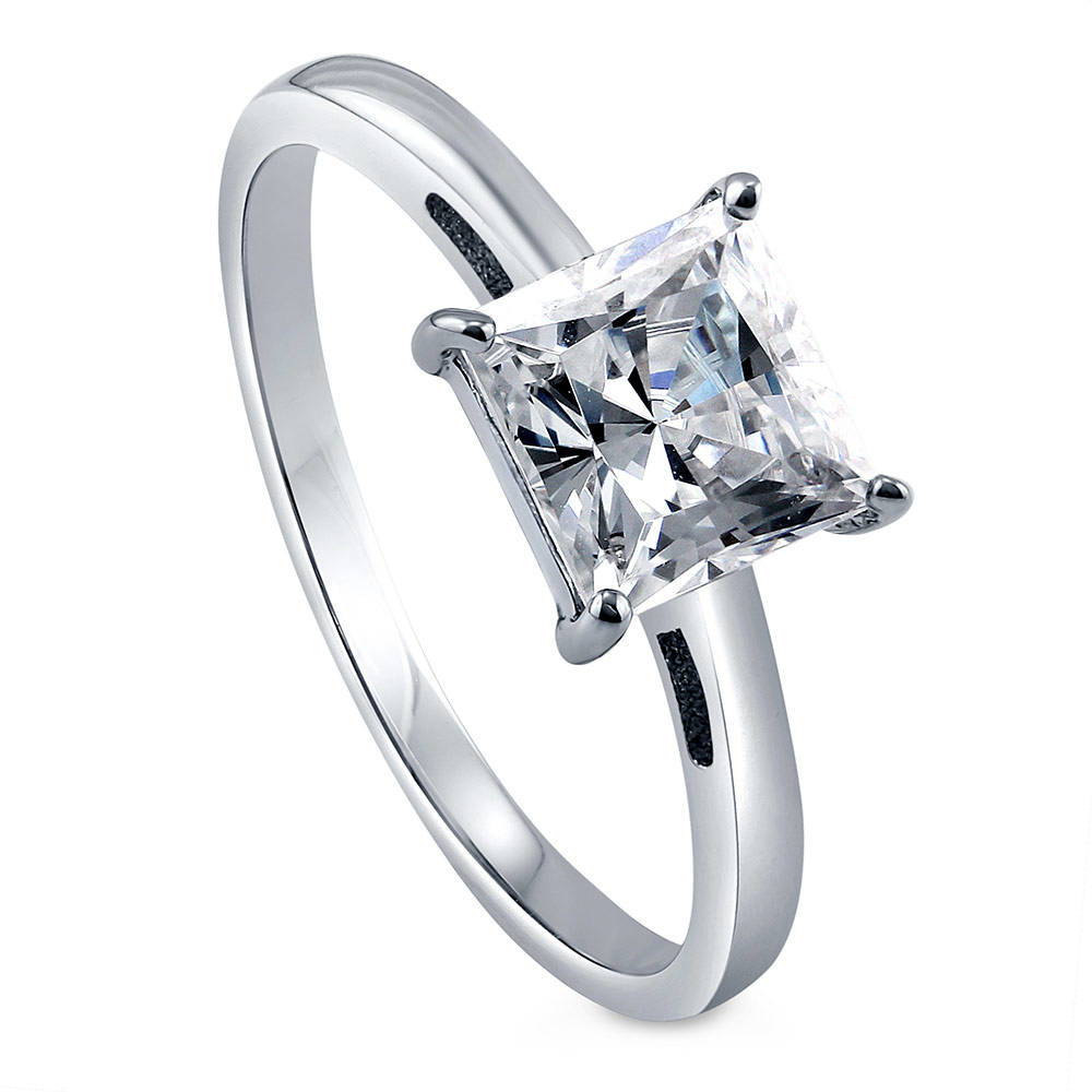 Front view of Solitaire 1.6ct Princess CZ Ring in Sterling Silver, 4 of 9