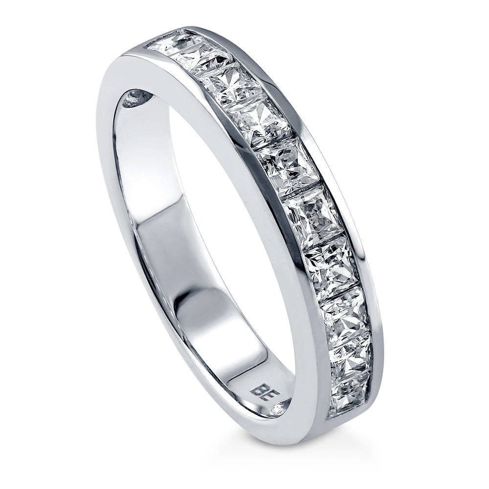 Channel Set Princess CZ Half Eternity Ring in Sterling Silver