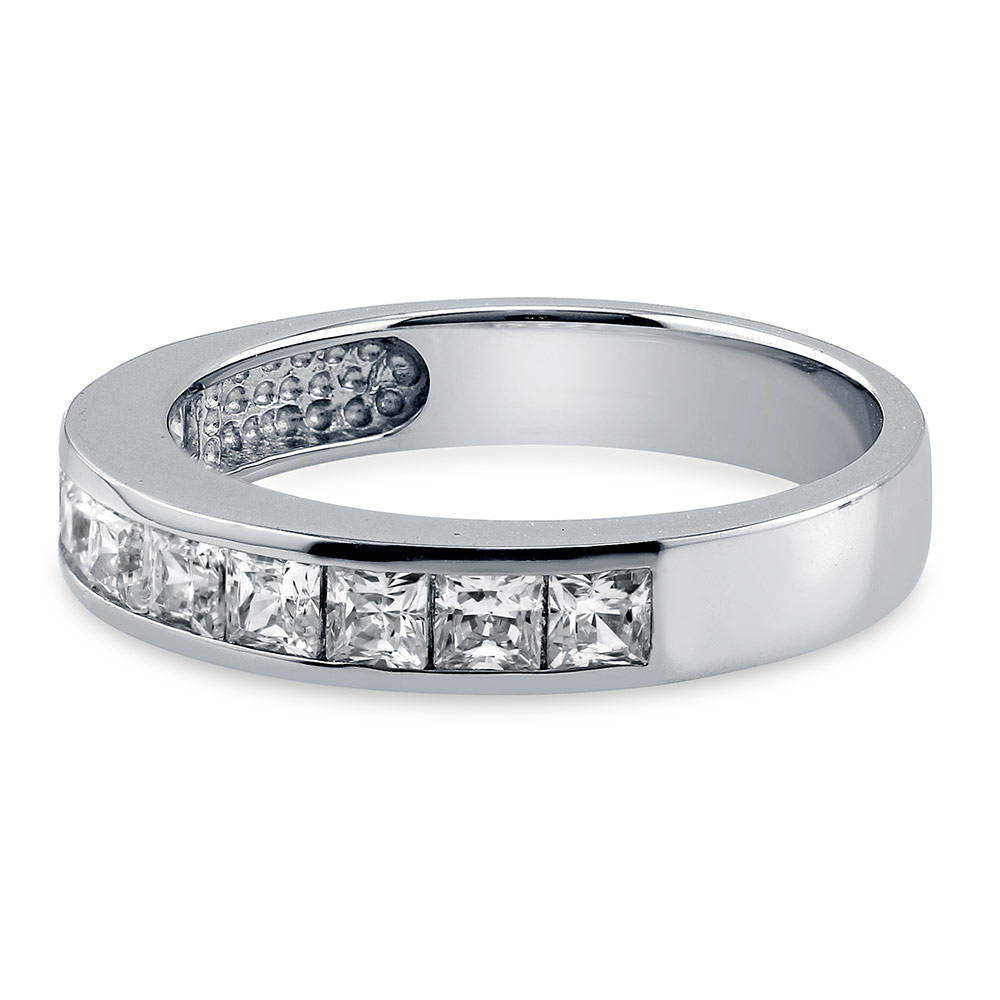 Angle view of Channel Set Princess CZ Half Eternity Ring in Sterling Silver, 4 of 6