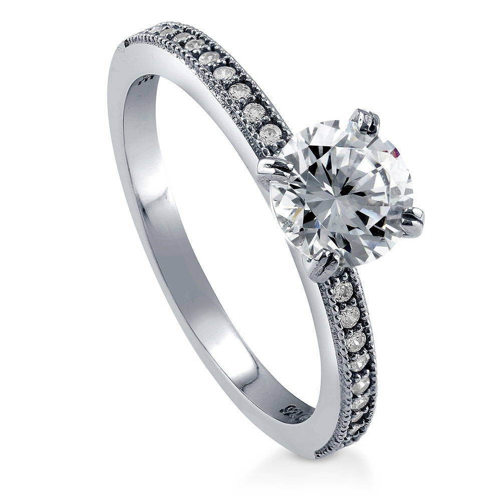 Solitaire 1ct Round CZ Ring in Sterling Silver