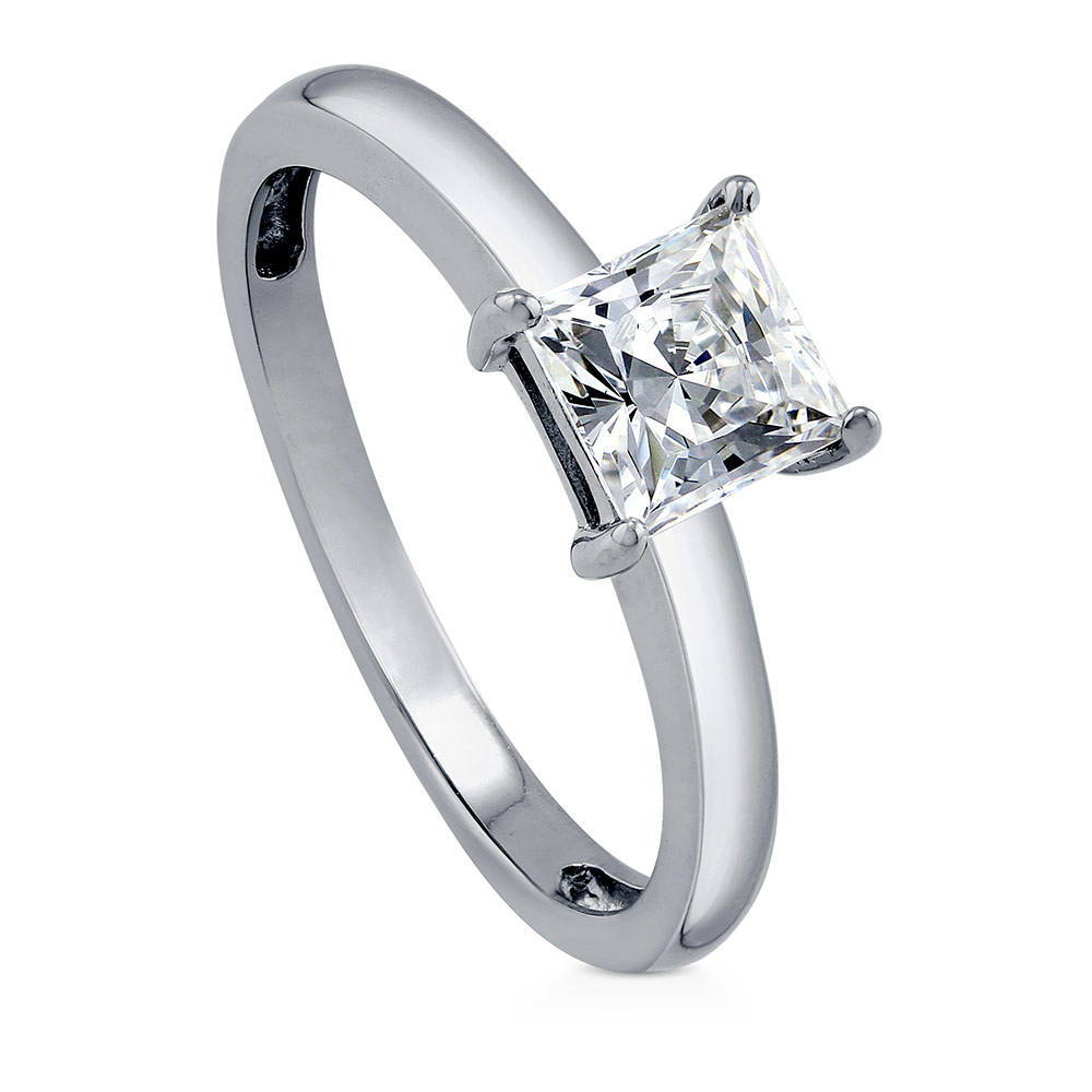 Solitaire 1ct Princess CZ Ring in Sterling Silver