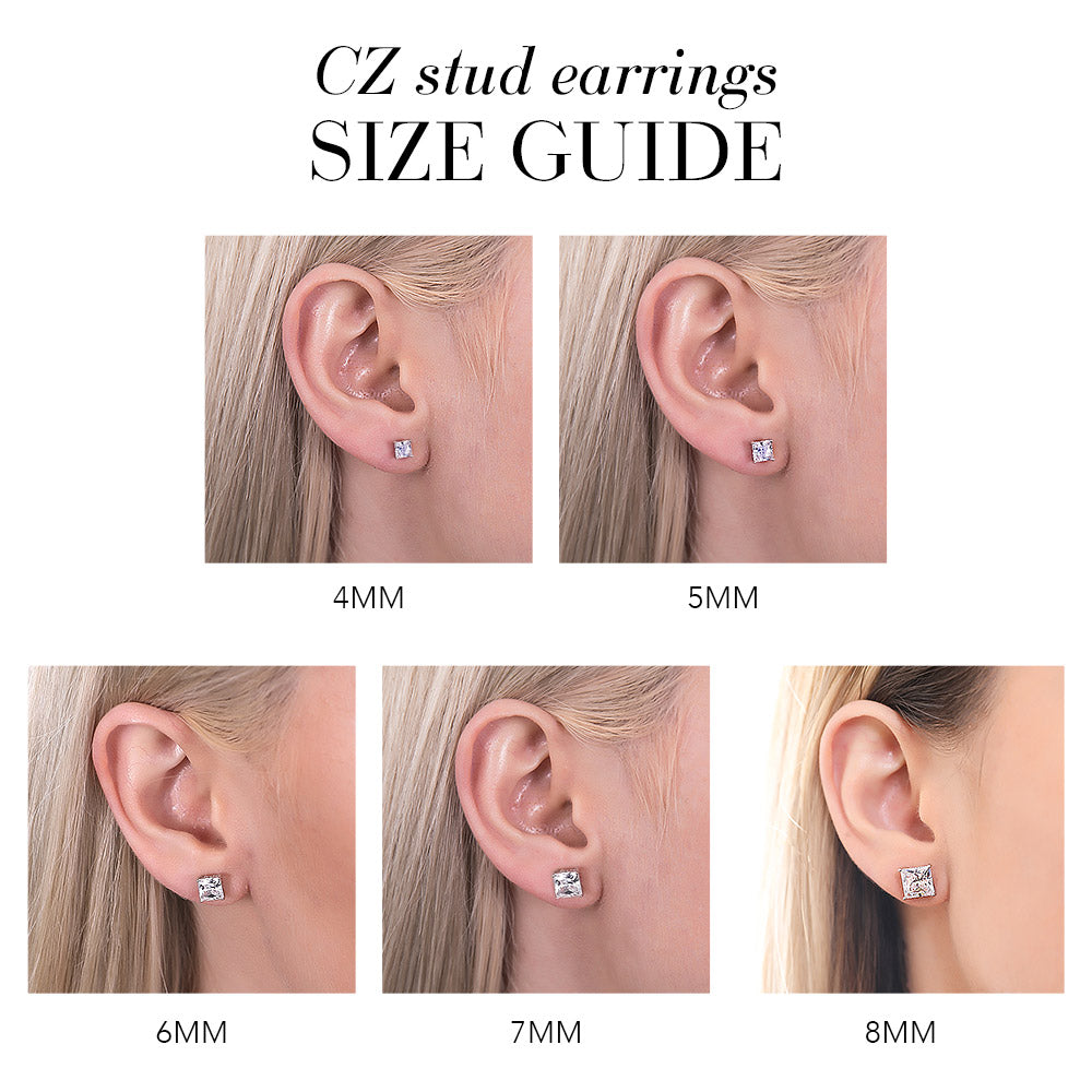 Solitaire Princess CZ Stud Earrings in Sterling Silver