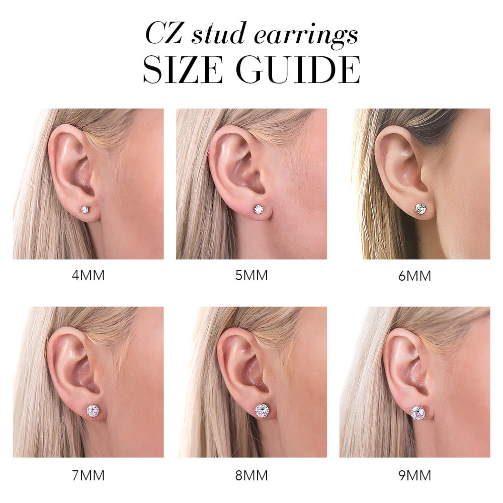 Solitaire CZ Stud Earrings in Sterling Silver