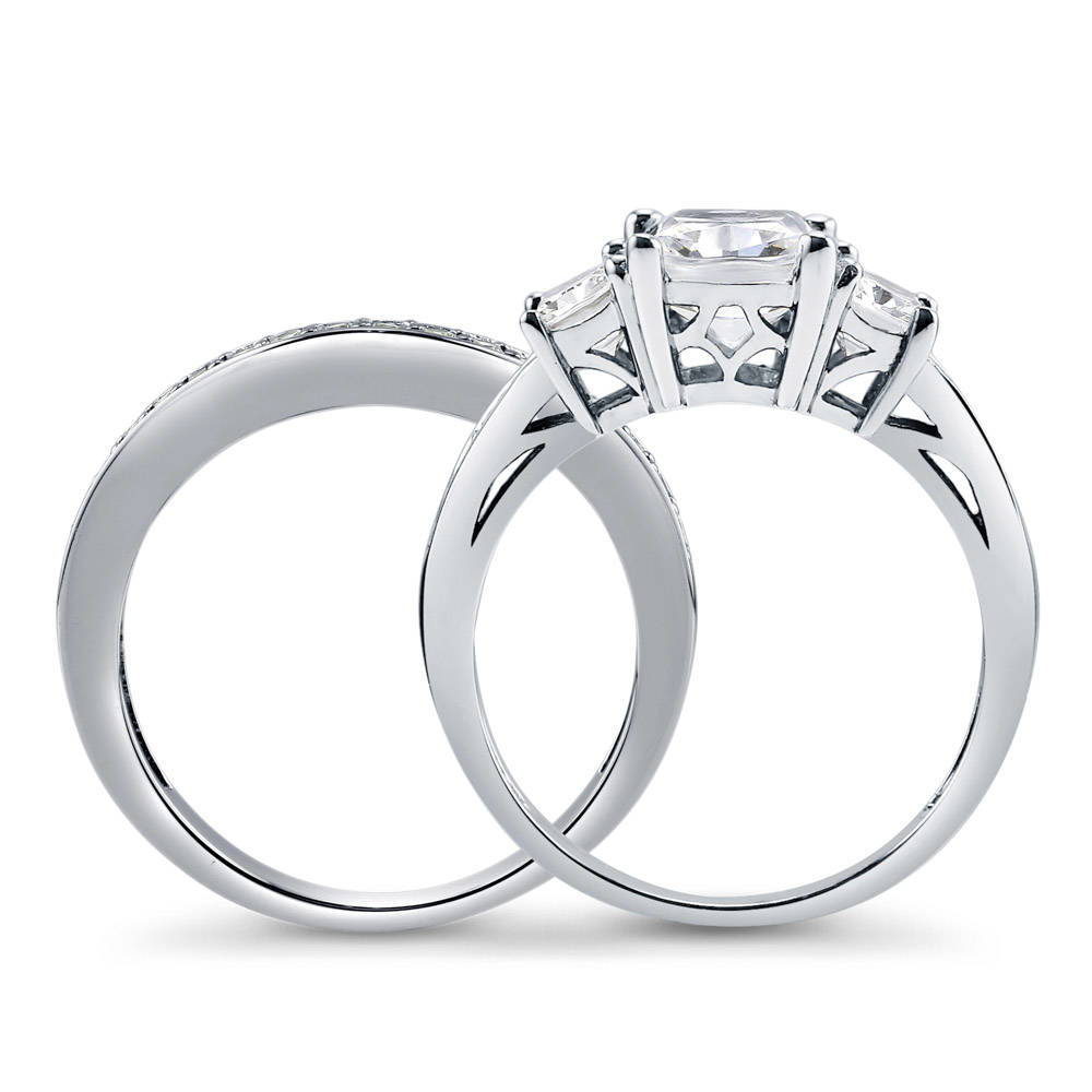 3-Stone Cushion CZ Ring Set in Sterling Silver