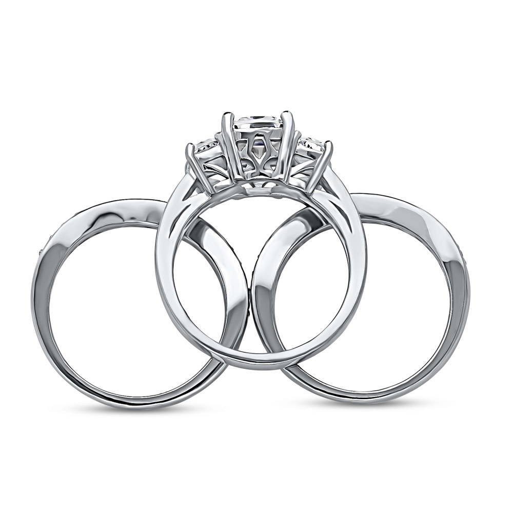 3-Stone Cushion CZ Ring Set in Sterling Silver