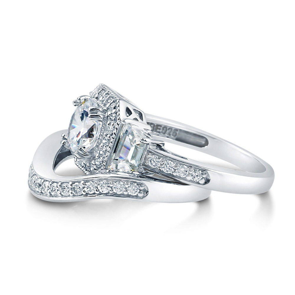 Halo Art Deco CZ Ring Set in Sterling Silver