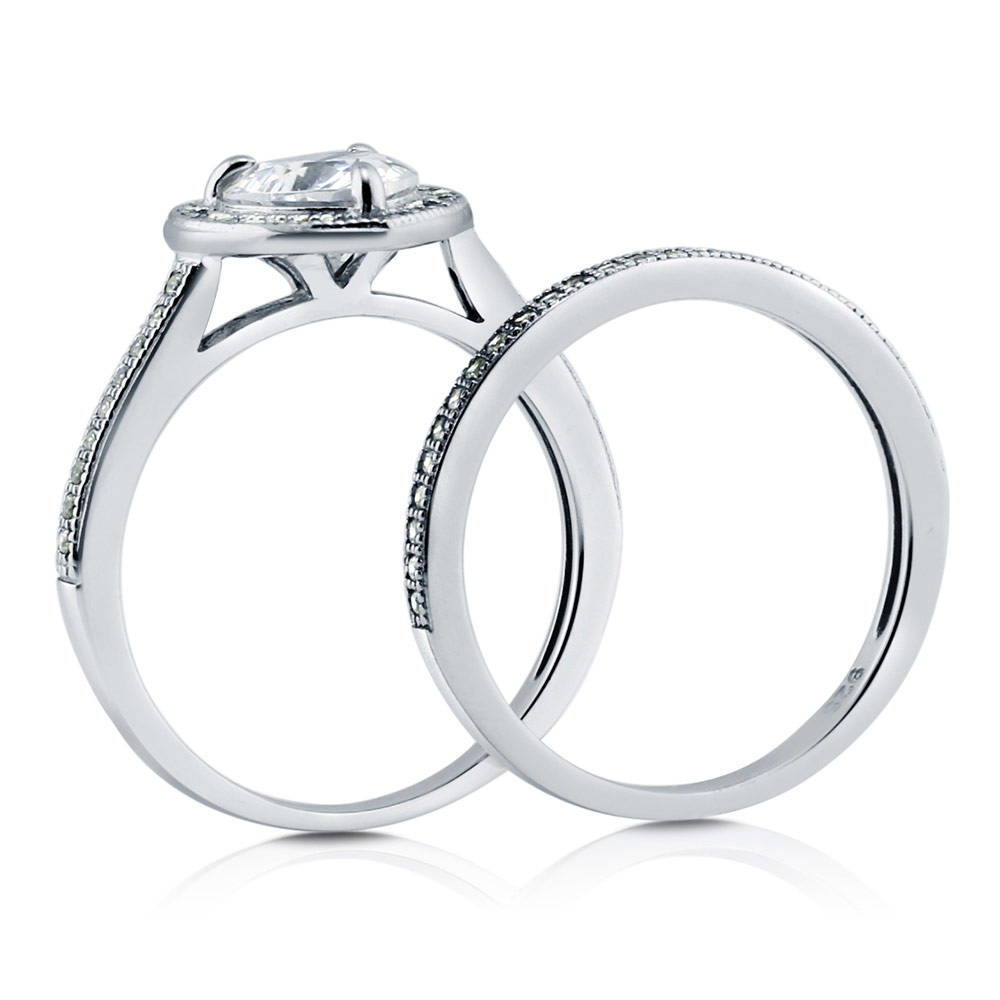 Halo Heart Heart CZ Ring Set in Sterling Silver