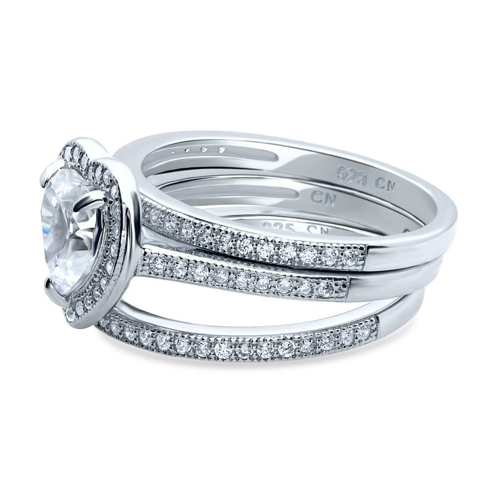 Halo Heart CZ Ring Set in Sterling Silver