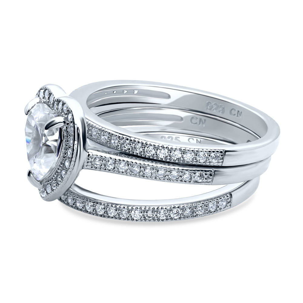 Angle view of Halo Heart CZ Ring Set in Sterling Silver, 5 of 7