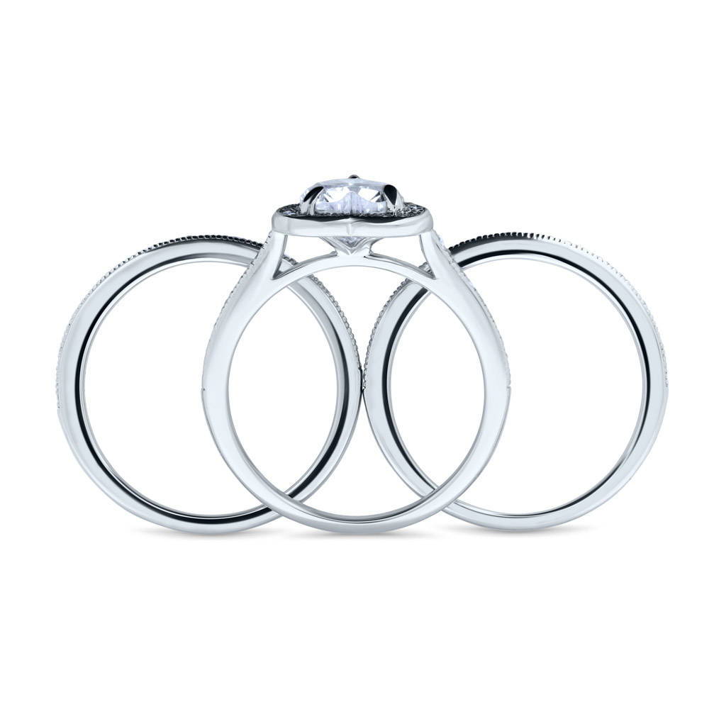 Halo Heart CZ Ring Set in Sterling Silver