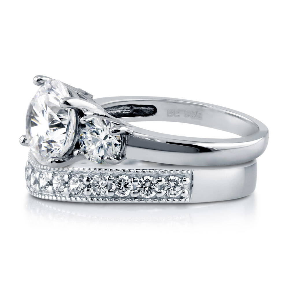 3-Stone Round CZ Ring Set in Sterling Silver