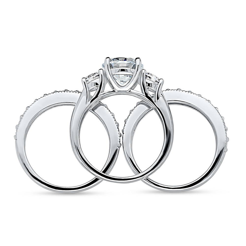 Alternate view of 3-Stone Round CZ Ring Set in Sterling Silver, 7 of 11