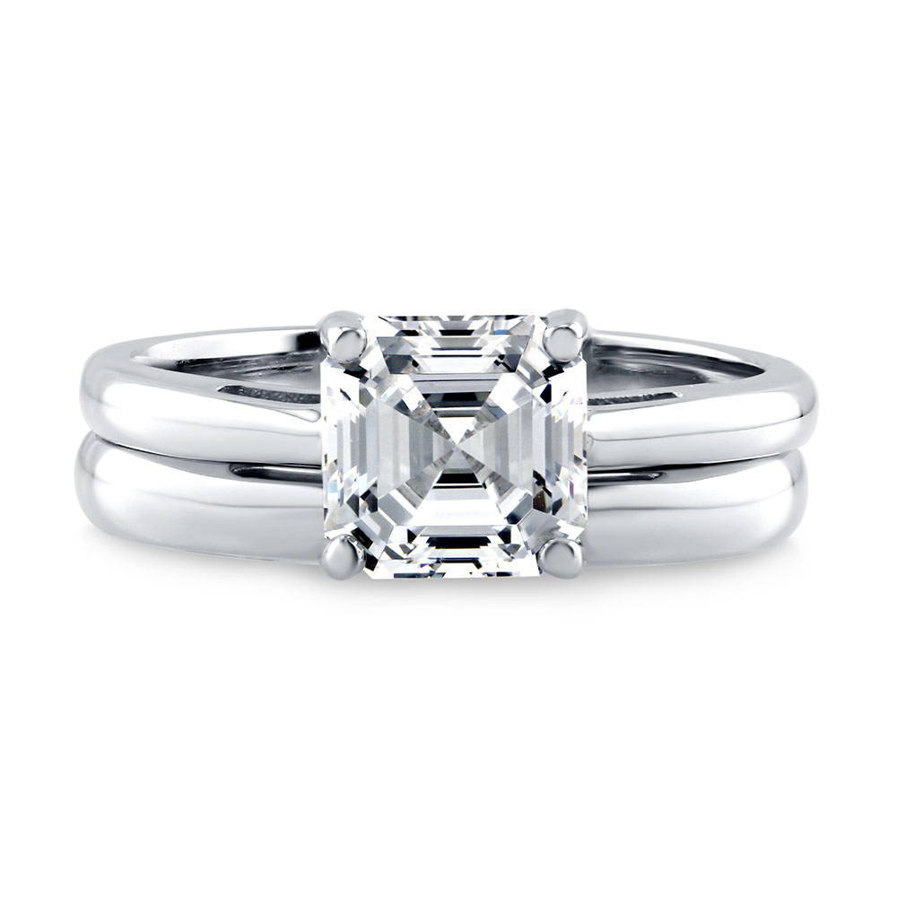 Solitaire 2ct Asscher CZ Ring Set in Sterling Silver, 1 of 8