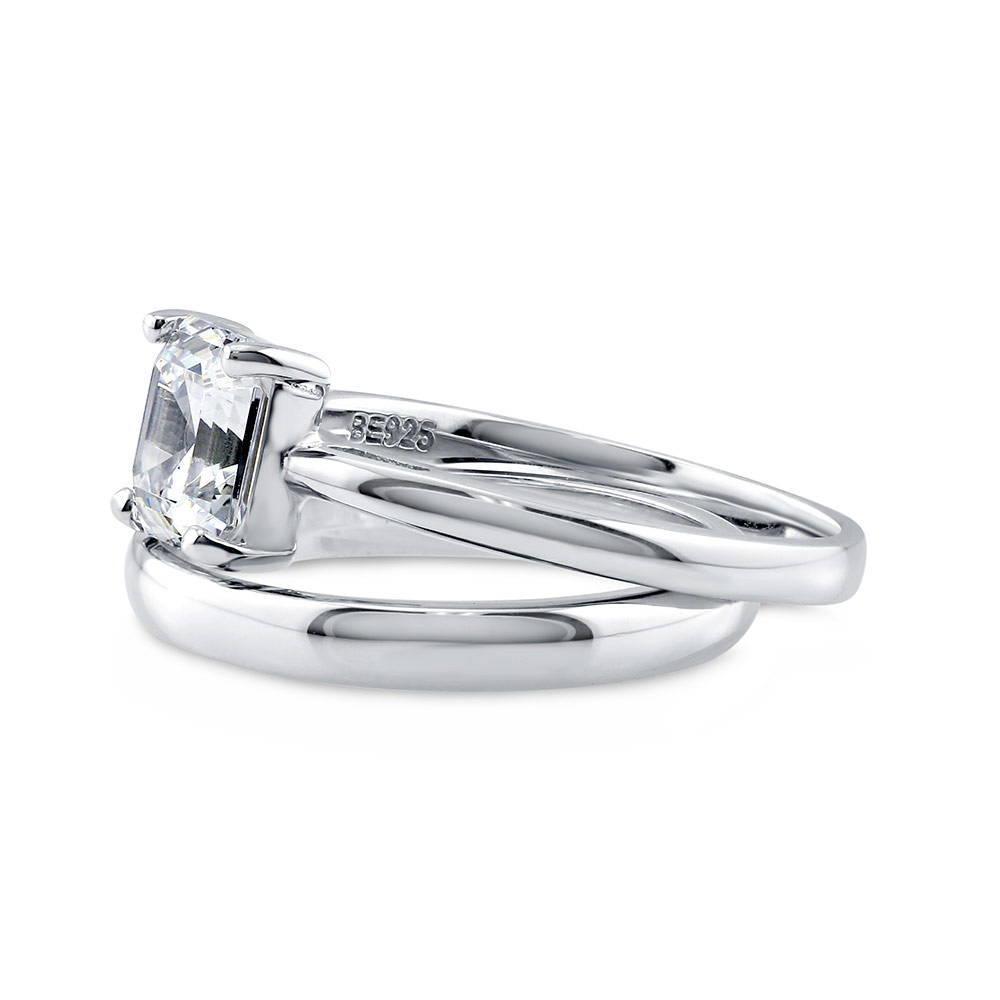 Angle view of Solitaire 2ct Asscher CZ Ring Set in Sterling Silver, 5 of 8