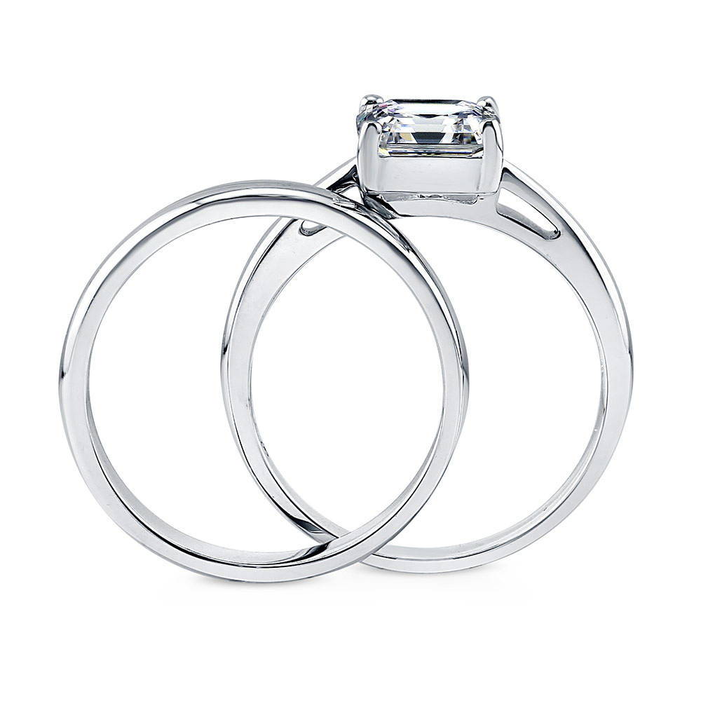 Alternate view of Solitaire 2ct Asscher CZ Ring Set in Sterling Silver, 8 of 8