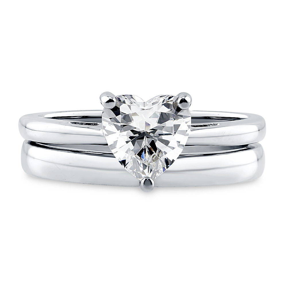 Heart Solitaire CZ Ring Set in Sterling Silver, 1 of 7