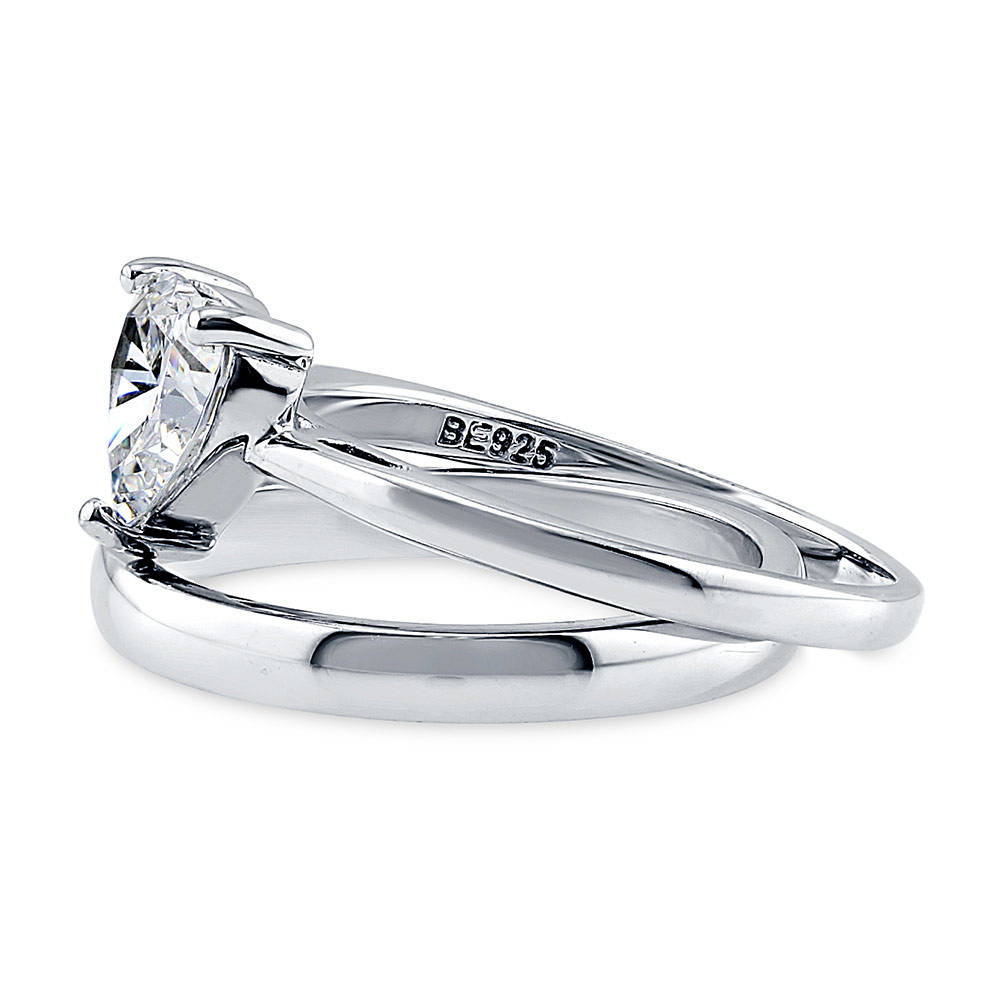 Angle view of Heart Solitaire CZ Ring Set in Sterling Silver, 5 of 7