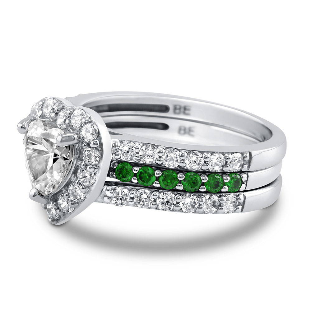 Halo Heart Heart CZ Insert Ring Set in Sterling Silver