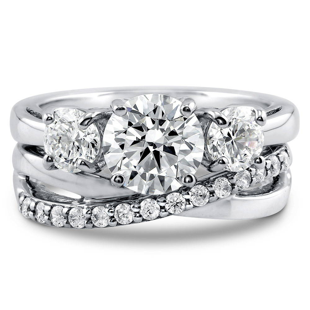 3-Stone Criss Cross Round CZ Ring Set in Sterling Silver, 1 of 13