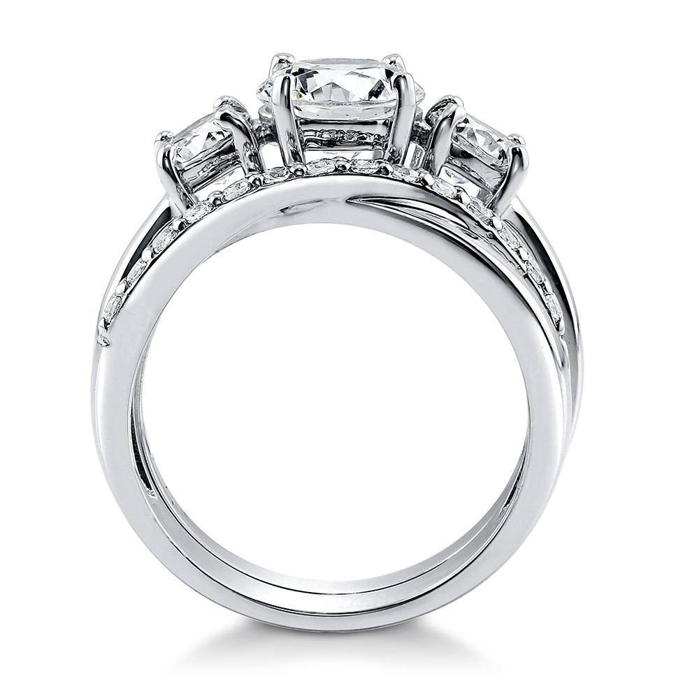 Alternate view of 3-Stone Criss Cross Round CZ Ring Set in Sterling Silver, 7 of 12