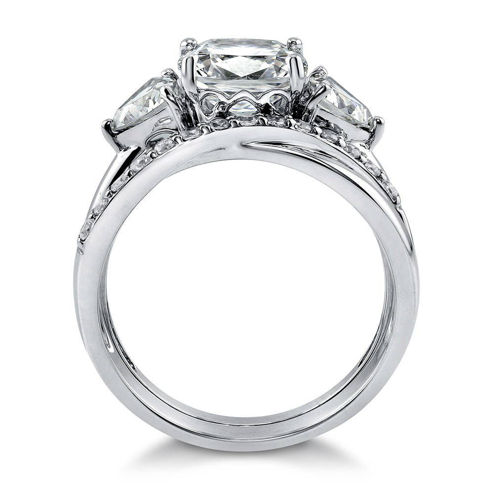 Alternate view of 3-Stone Criss Cross Cushion CZ Ring Set in Sterling Silver, 7 of 13