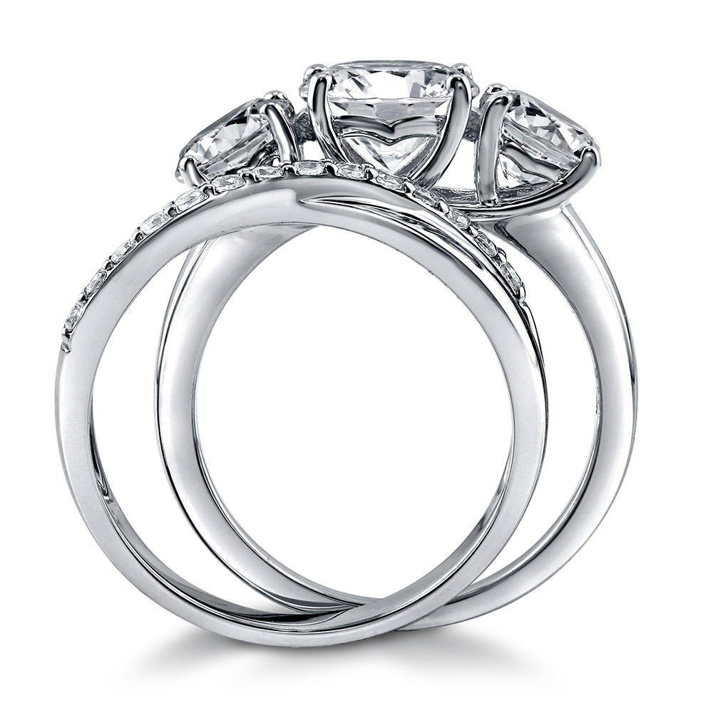 3-Stone Criss Cross Round CZ Ring Set in Sterling Silver