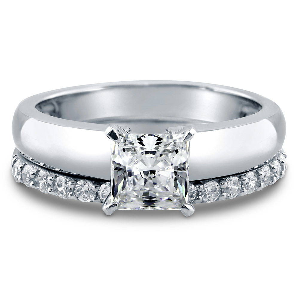 Solitaire 1.2ct Princess CZ Ring Set in Sterling Silver