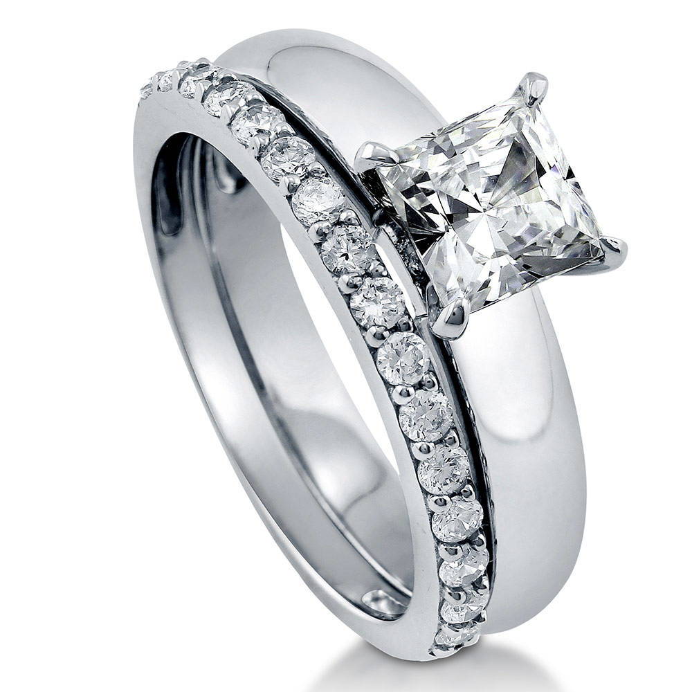 Solitaire 1.2ct Princess CZ Ring Set in Sterling Silver