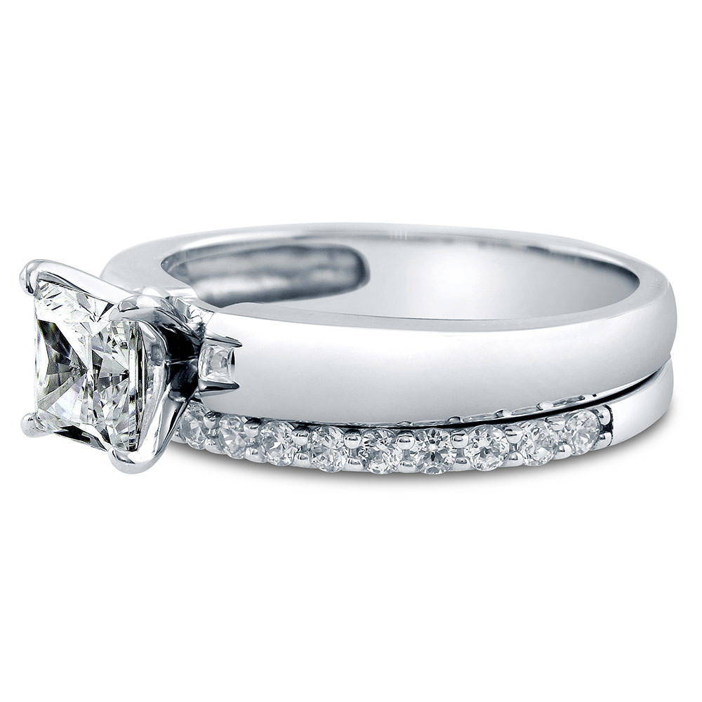 Solitaire 1.2ct Princess CZ Ring Set in Sterling Silver