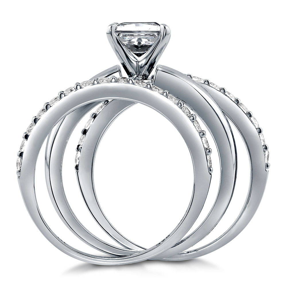 Alternate view of Solitaire 1.2ct Princess CZ Ring Set in Sterling Silver, 7 of 10