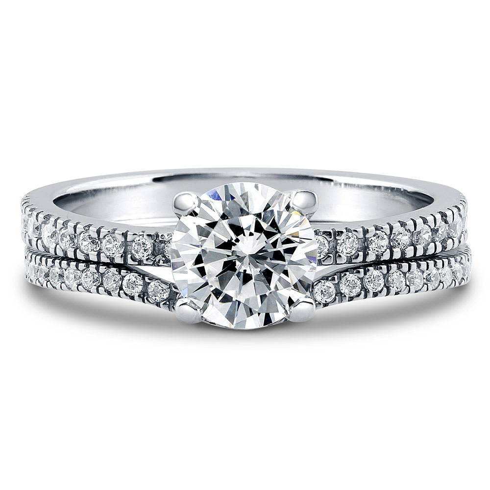 Solitaire 1ct Round CZ Ring Set in Sterling Silver, 1 of 12