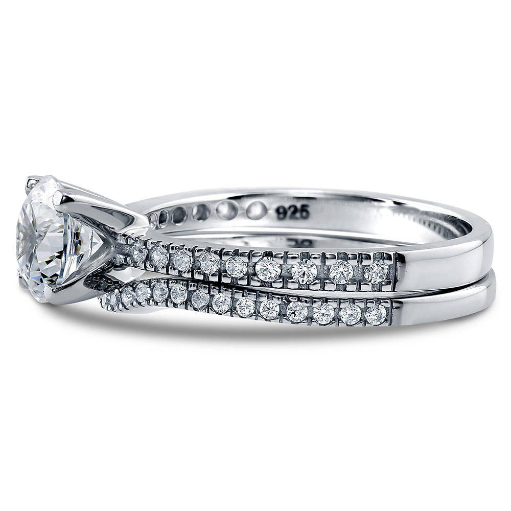 Solitaire 1ct Round CZ Ring Set in Sterling Silver