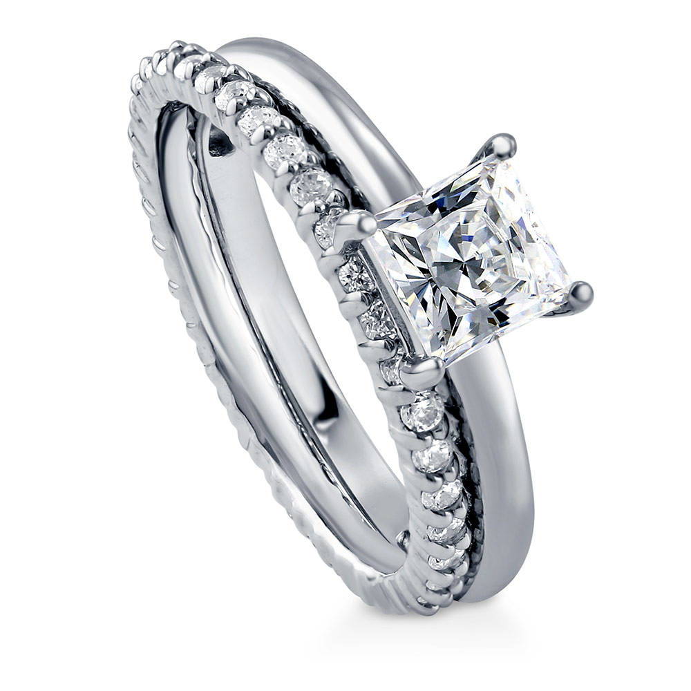 Solitaire 1ct Princess CZ Ring Set in Sterling Silver