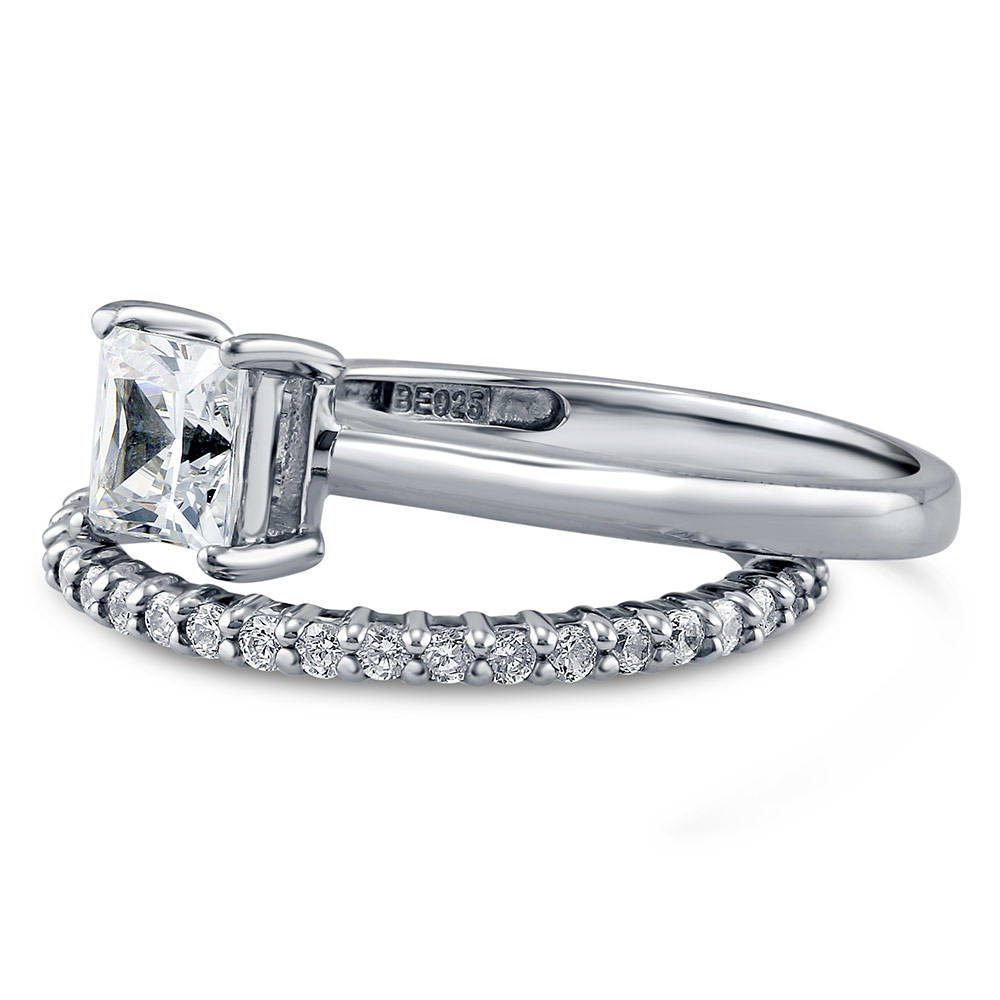 Solitaire 1ct Princess CZ Ring Set in Sterling Silver