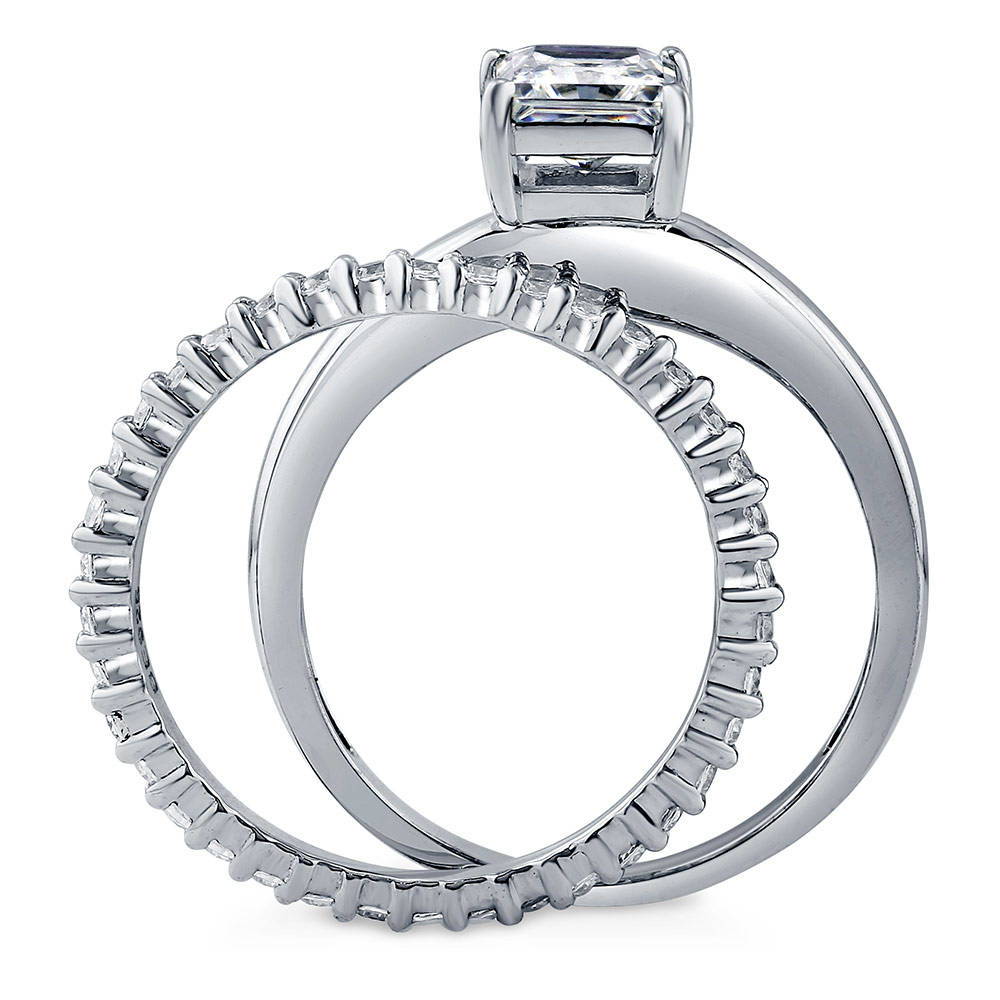 Solitaire 1ct Princess CZ Ring Set in Sterling Silver