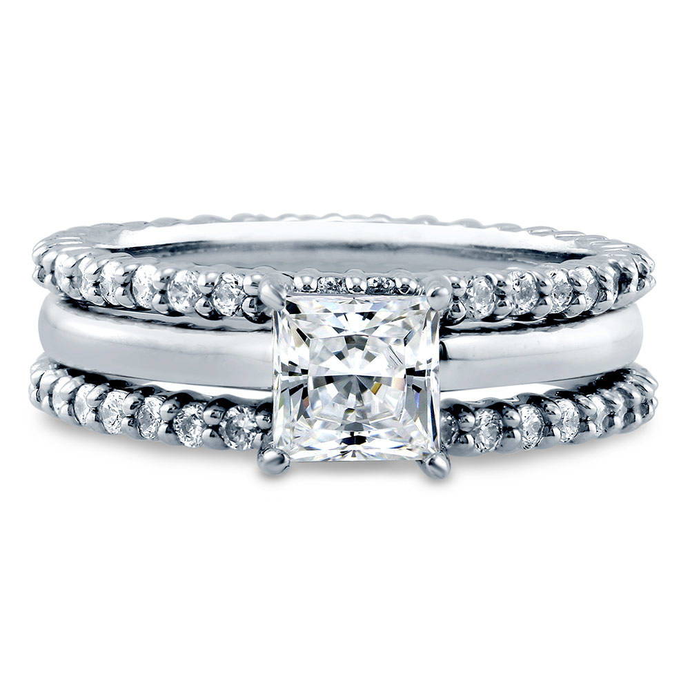 Solitaire 1ct Princess CZ Ring Set in Sterling Silver, 1 of 12