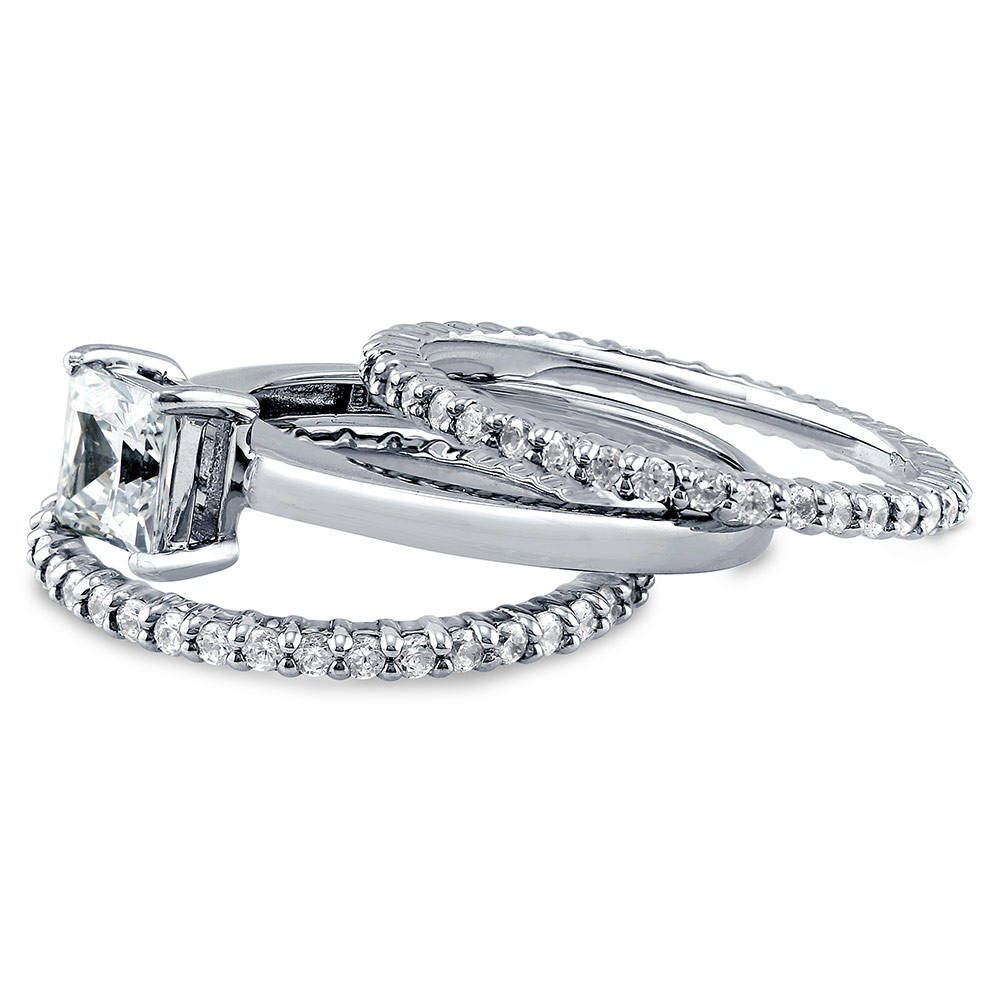 Solitaire 1ct Princess CZ Ring Set in Sterling Silver