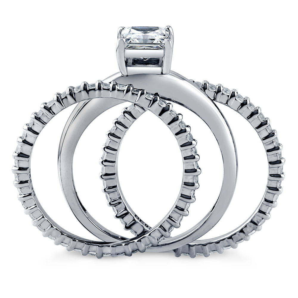 Alternate view of Solitaire 1ct Princess CZ Ring Set in Sterling Silver, 6 of 10