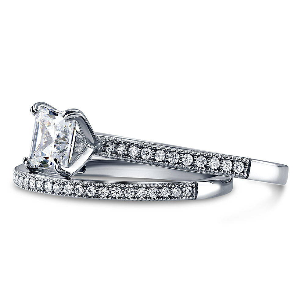 Solitaire 1ct Princess CZ Ring Set in Sterling Silver