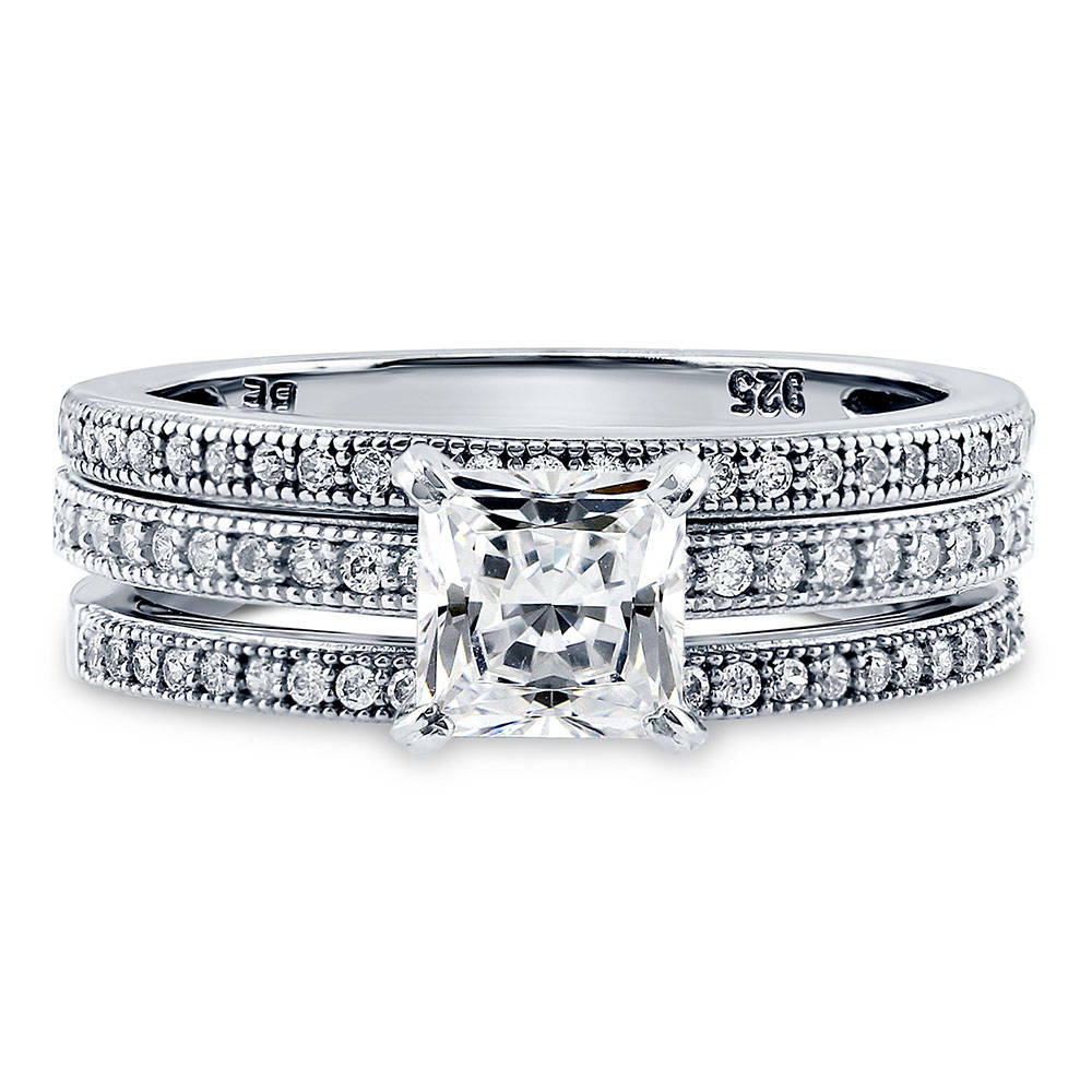 Solitaire 1ct Princess CZ Ring Set in Sterling Silver