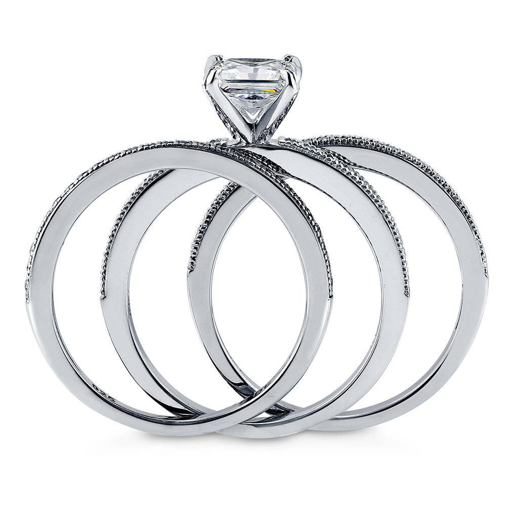 Solitaire 1ct Princess CZ Ring Set in Sterling Silver