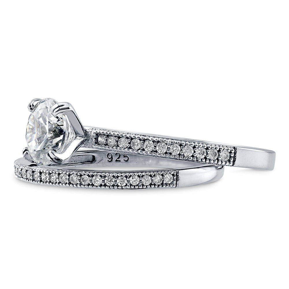 Solitaire 1ct Round CZ Ring Set in Sterling Silver