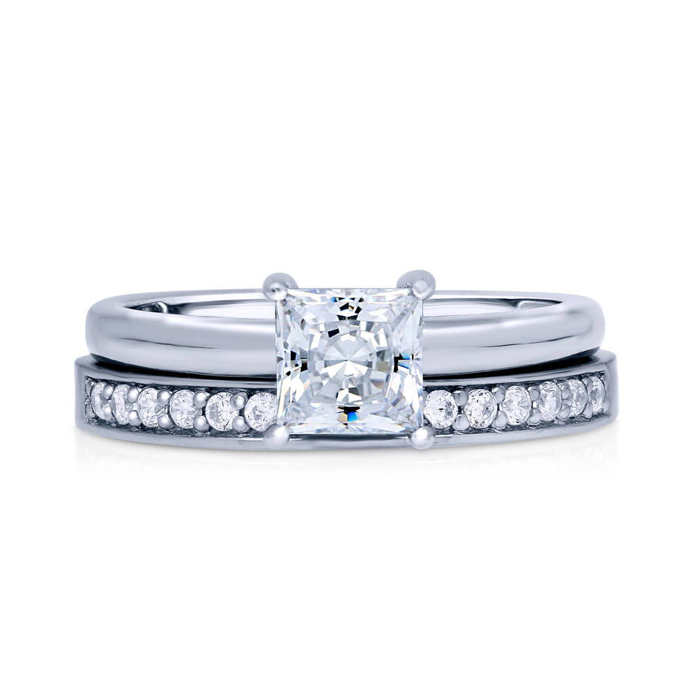 Solitaire 1ct Princess CZ Ring Set in Sterling Silver