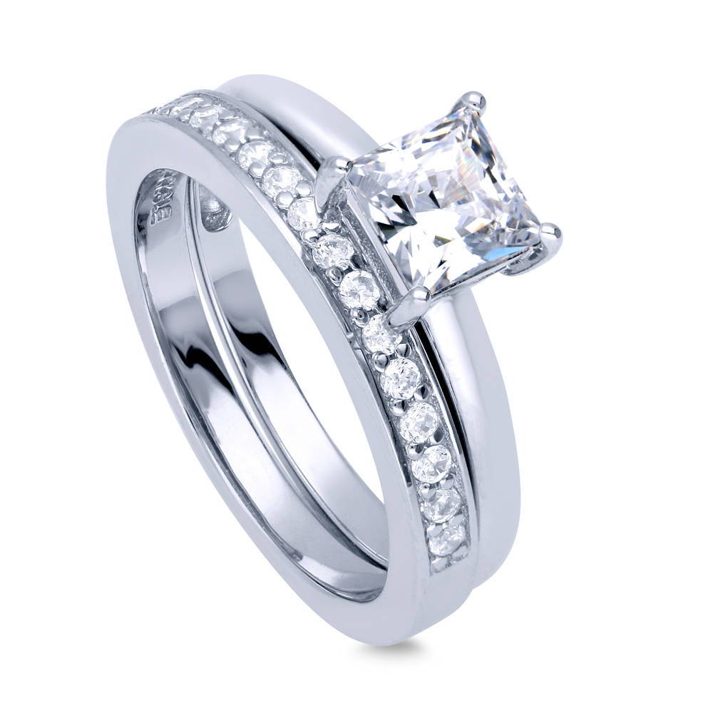 Solitaire 1ct Princess CZ Ring Set in Sterling Silver