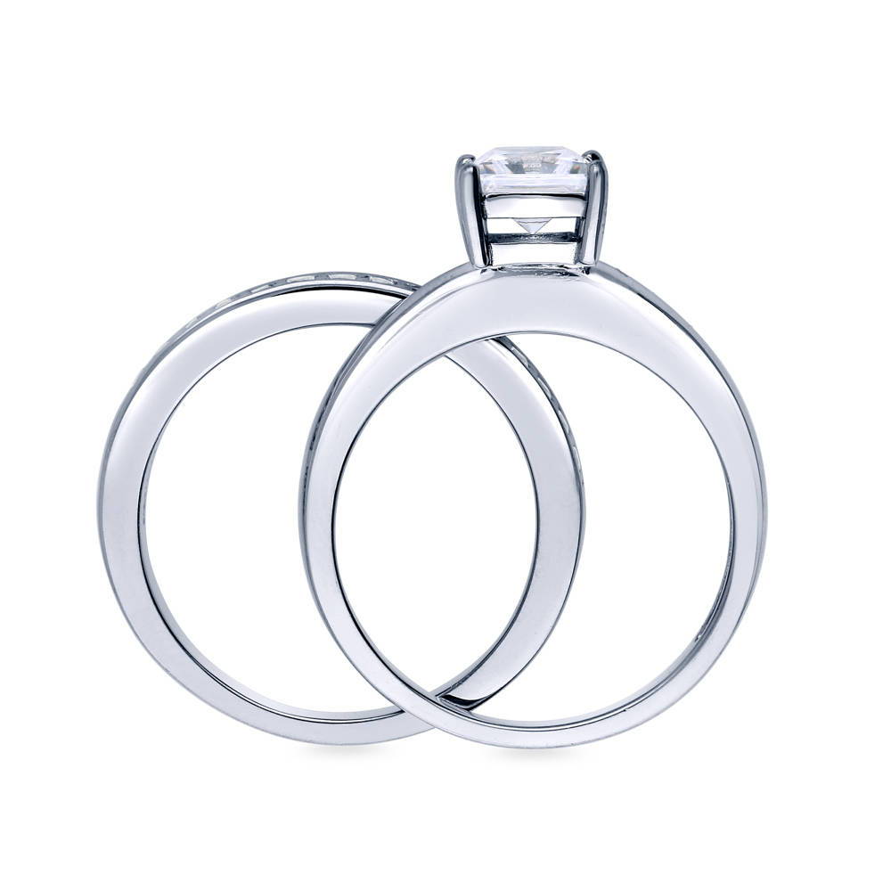 Solitaire 1ct Princess CZ Ring Set in Sterling Silver