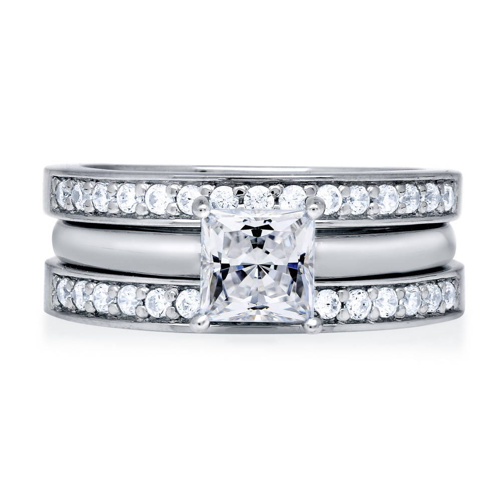 Solitaire 1ct Princess CZ Ring Set in Sterling Silver