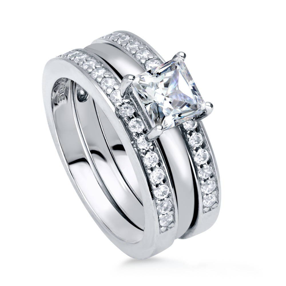 Solitaire 1ct Princess CZ Ring Set in Sterling Silver