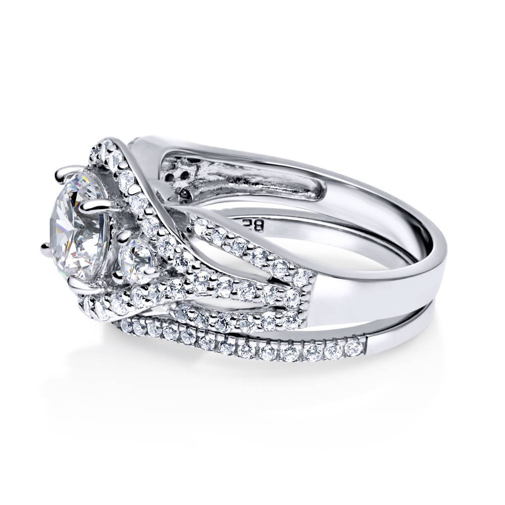 3-Stone Round CZ Ring Set in Sterling Silver