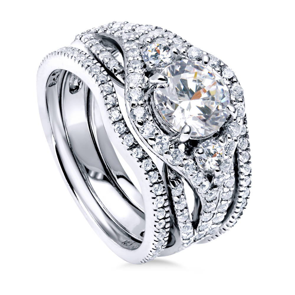 3-Stone Round CZ Ring Set in Sterling Silver